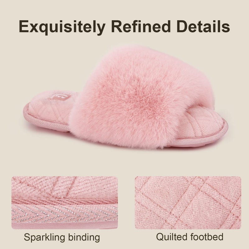 LongBay Women's Open Toe Slippers Fuzzy Fluffy Memory Foam Comfy Slip On Indoor Bedroom Home Slide (Large/ 9-10, Pink) - Image 3